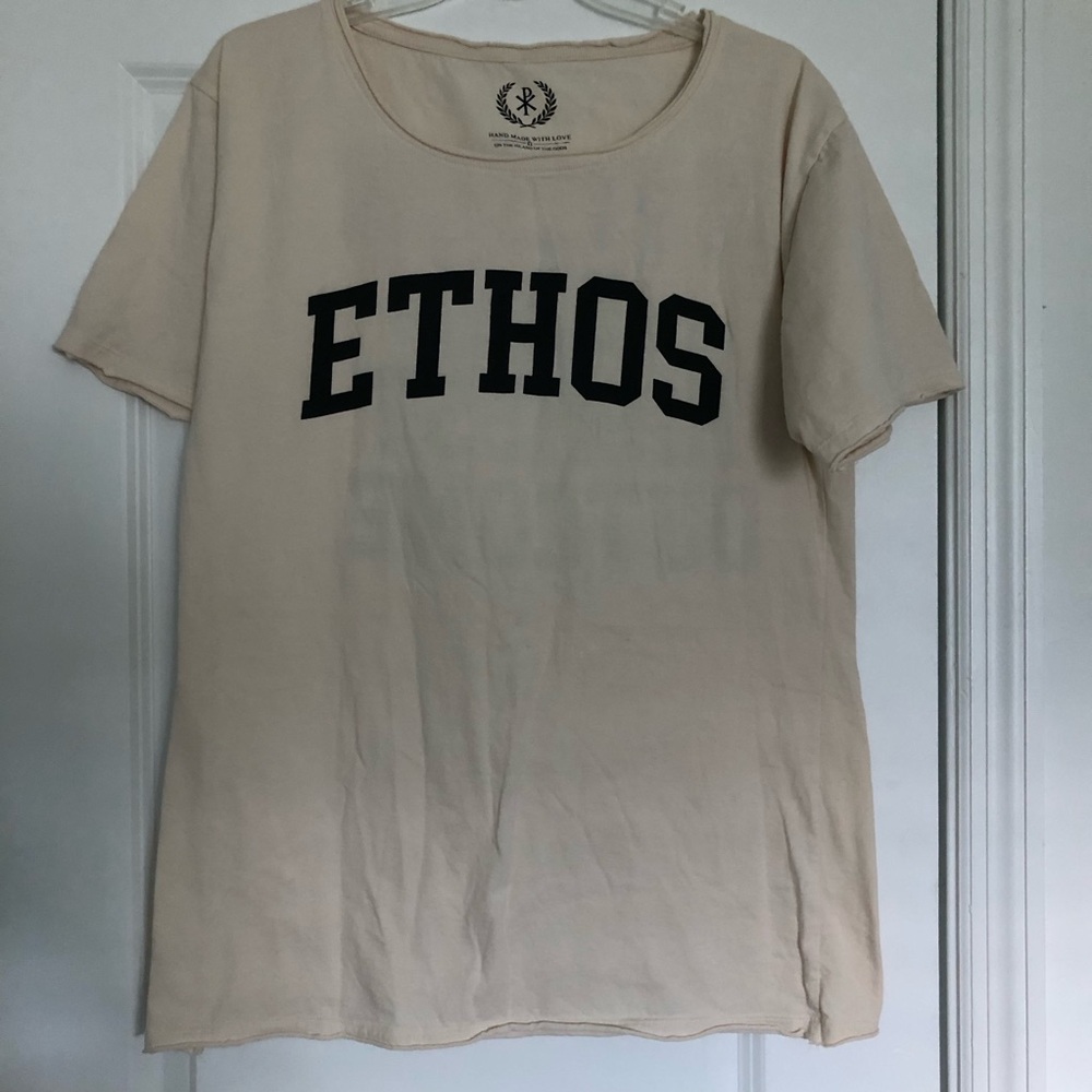Ethos Black Logo Short Sleeve T-Shirt in Cream